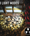 Person using G60R 1000 Lumen Waterproof Rechargeable LED Flashlight Two Pack With Twist Focus Optic to illuminate logs in a shed
