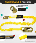 Rugged Fall Protection Kit With Full Body Harness Lanyard Roof Anchor And Cross Arm Strap Built Tough For Roofing Jobs ANSI OSHA PPE Ready For Worksite Safety featuring a detailed view of lanyard snap hooks and energy absorber.