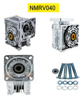 NMRV040 Worm Gear Reducer 50 To 1 Aluminum Alloy Gearbox for Nema 34 Motors, shown from multiple angles with assembly hardware