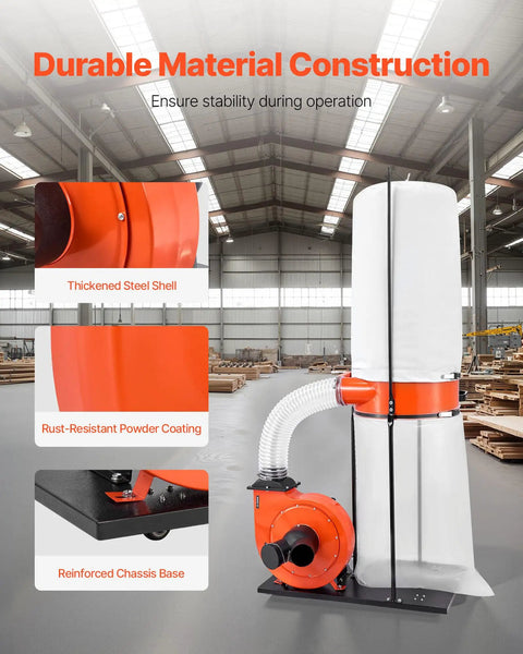 Beast 1200 CFM Dust Collector With 2.5 Micron Vortex Cone, sturdy construction details and thickened steel shell