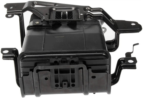 Direct Fit Evaporative Emissions Canister Replacement For Toyota Models Restores Emissions System Performance Clears Check Engine Light And Helps Pass Smog Inspections With OE Style Charcoal Canister For Select Toyota Vehicles, close-up view showing black plastic construction with mounting brackets