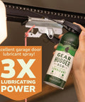 Person using Multipurpose Lubricant And Degreaser For Garage Doors Hinges And Locks Plant Based Eco Friendly Petroleum Free PTFE Free Rust Remover And Degreaser For DIY Friendly Hardware Maintenance 11 Oz Pack Of 6 on garage door.