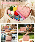 No-Brainer Crochet Starter Kit with ergonomic hooks, yarn bundle, storage bag, and guides for beginners on table and in use.