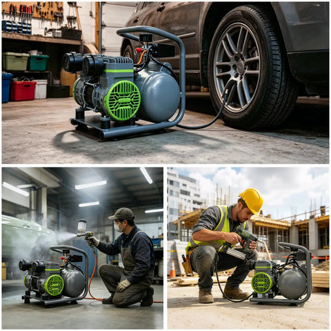 1 2 Gallon Oil Free Air Compressor 1.5HP Silent Pump Under 65Db Noise Level Portable And Lightweight Machine For Home Garage Workshop Use Perfect For Tire Inflation Nailing And Painting Projects Without Messy Maintenance
