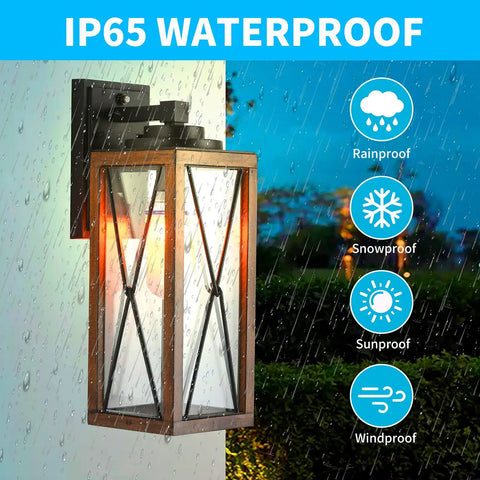 Outdoor Wall Lantern With Dusk To Dawn Sensor Hands Free Waterproof Exterior Sconce Lighting For Front Porch Garage Doorway And Entryway Anti Rust 16 Inch High ETL Listed shown in rain