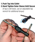 T Handle Tap Wrench 1/4 Inch For Easy Tap Install And Precise Threading No Frills Pro Grade Tool in use, hand tighten outer sleeve
