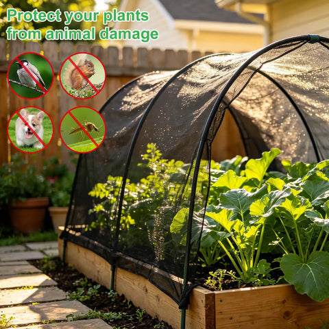Sturdy Black Patio Mosquito Netting 9.8Ft By 18Ft Garden Mesh for Plants Fruits Vegetables protecting raised garden bed from pests