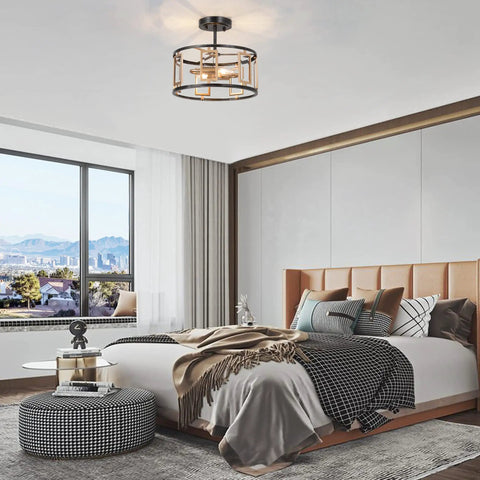 2 Light Modern Semi Flush Mount Ceiling Light With Clear Glass Shade Close To Ceiling Fixture Delivers Bright Ambient Lighting
