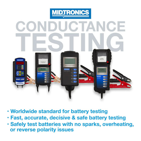 12V Advanced Automotive Battery Diagnostic Tool With Conductance Testing, PBT-200, front view with clamps