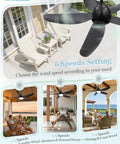 46 Inch Outdoor Ceiling Fan With Lights For Patio Gazebo IP65 Waterproof Remote Control 6 Speeds DC Motor Black