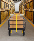 Heavy Duty 1400 Lb Steel Garden Cart With 2 In 1 Utility Wagon All Terrain 13 Inch Tires loaded with boxes in warehouse