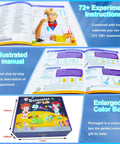 Hands On Science Lab Kit For Kids With 72 Plus Experiments Including Erupting Volcano Rainbow Rain And Artificial Snow Balloon Rocket And More Kid Friendly STEM Toy For Boys And Girls, featuring illustrated manuals and packaging.