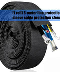 Heavy Duty Nylon Cable Protector Sleeve For Wire Harnesses, 8-meter roll of flexible braided cord cover in black.