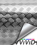 Diamond Plate Vinyl Wrap Roll With Anti Slip Traction Pattern Metallic Chrome Finish Self Adhesive Silver Sheet For Floors Steps And Equipment On The Job Site 17.8 Inches By 50 Feet