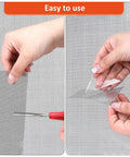 Person applying Gray Screen Repair Tape 2 Inch By 15 Foot Heavy Duty Fiberglass Patch For Window And Door Screens Quick Easy Tear Repair Kit With Ultra Strong Adhesive No Tools Needed For A Quick Easy Patch Up to a window screen