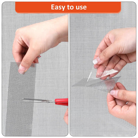 Person applying Gray Screen Repair Tape 2 Inch By 15 Foot Heavy Duty Fiberglass Patch For Window And Door Screens Quick Easy Tear Repair Kit With Ultra Strong Adhesive No Tools Needed For A Quick Easy Patch Up to a window screen
