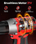 Badass Cordless Electric Rivet Gun Kit With 20 Volt Brushless Motor showcasing the motor design and charging indicator for efficient use.