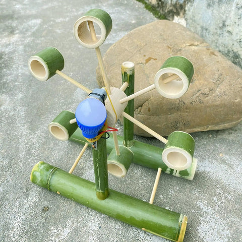 Hands On Hydroelectric Generator Kit With Natural Bamboo Construction Easy Assembly Safe 6V Output Water Power Model For Lab And Physics Projects Eco Friendly And Safe Energy Science Experiment bamboo turbine model with six cups