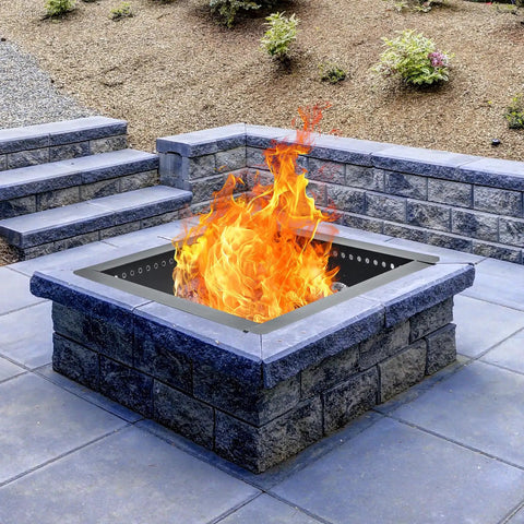 Heavy Duty 36 Inch Square Fire Pit Ring For DIY Campfire Inserts, Above Ground Or In Ground Use, Rugged Steel Construction With High Temp Black Finish