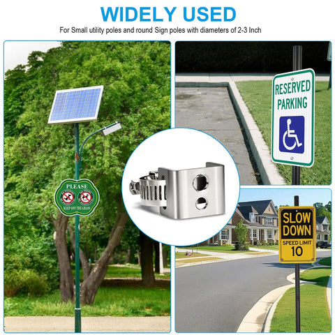 Sign Post Mounting Brackets For Poles, 2 Pack, Fits 2 To 3 Inch Posts, Heavy Duty No Drill Road Sign Mounts For Utility Poles, Easy Install, Handles Standard Street Signs on 2-3 in poles