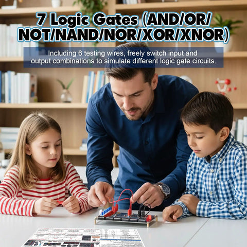 Teacher and students use DIY Logic Gate Soldering Kit For Beginners With Interactive LED Simulation Learn And Or Not Gates Hands On Electronics Practice Kit For High School And College STEM Education.