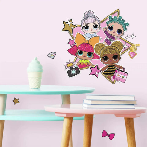 LOL Surprise Peel And Stick Giant Wall Decals 20 Piece Set Removable Repositionable Wall Art in kids room
