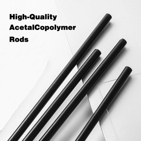 Three Pack Round Acetal Copolymer Rods 1 Inch Diameter 12 Inch Length Black For DIY Projects Non Marring Fixtures Electrical Insulation And Mechanical Projects POM C Rods With Low Friction And High Dimensional Stability, four black rods on white background