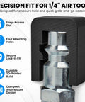 Heavy Duty Quarter Inch Air Tool Holder Wall Mount Eight Pack Pneumatic Organizers for secure hold of 1/4" air tools.