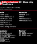 Text listing compatible dirt bike models for Dirt Bike Light Bar Kit Plug And Play Seven Eighths Inch Handlebar Battery Powered Headlight Universal Fit