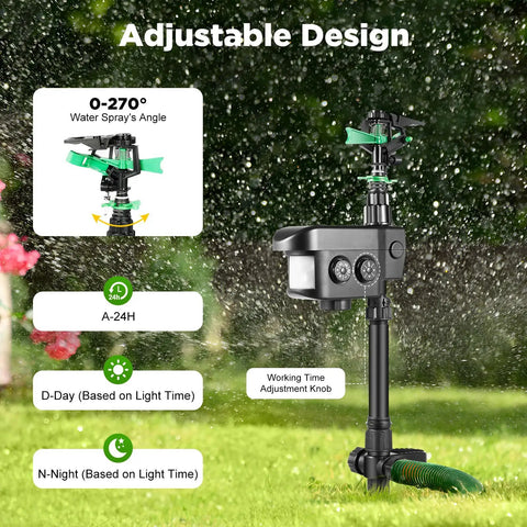 Solar Motion Activated Sprinkler With 270 Degree Adjustable Coverage, Infrared Sensor Deterrent for gardens and lawns in action