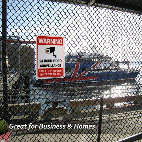 Private Property No Trespassing Sign With Video Surveillance Outdoor Aluminum Sign 10 By 7 Inches UV Printed on a fence