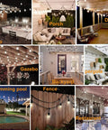 Various outdoor settings with 120 Ft Outdoor LED String Lights Waterproof With 40 Shatterproof Warm Edison Bulbs for cozy ambiance