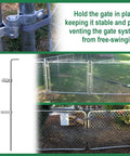 Chain Link Gate Drop Rod Kit One And Three Eighths Inch By Thirty Two Inch Cane Bolt For Single Or Double Gate Heavy Duty Galvanized Steel Rust Resistant Ground Latch Fence Drop Pin With Extra Two Gate Frame Hinges showing product and installation