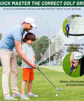 Man teaching child with 2 Pack Golf Grip Trainer Set For Right Hand, Your Game Changer Golf Training Aid To Correct Hand Position.