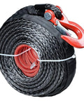 Heavy Duty Electric Winch Synthetic Rope Cable 38 Inch 23 Meters, black synthetic rope with red hook for recovery use.