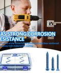 Concrete Screws Kit with Drill Bit and Driver Bit for DIY Projects, various screws displayed with man using drill indoors.
