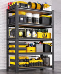 Heavy Duty Garage Shelving Unit With Adjustable Metal Racks, Utility Storage Organizer For Basement Pantry Kitchen And Warehouse, 71.2 Inch High, 28 Inch Wide, 12 Inch Deep, Black, front view