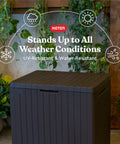 30 Gallon Resin Outdoor Storage Box And Patio Furniture Side Table For Pool And Garden Accessories, outdoor setting with plants