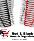Red And Black 16 Tool Standard Wrench Organizer 2 Pack with chrome wrenches displayed; Made in USA, wrenches not included.