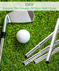Eight Piece Aluminum Alloy Golf Club Shaft Extensions Set for Irons and Woods shown with golf club and ball on grass