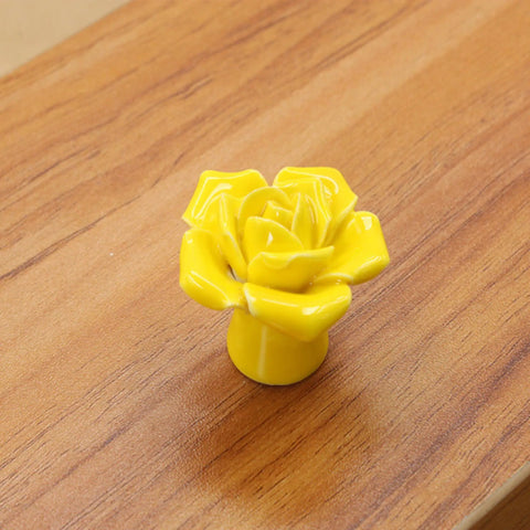 Cute Ceramic Rose Knob Set Yellow Vintage Kitchen Style Drawer Pulls 6 Pack Rose Flower Cabinet Knobs With 3 Size Screws For Dresser Cupboard Wardrobe Girls Room Decor