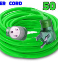 Heavy Duty Welder Extension Cord 50 Ft 8 Gauge 6-50 Plug 250V NEMA 6-50 With Lighted End ETL Listed UL Approved Coiled Green Cord