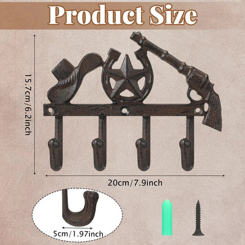 Straight Up Rustic Western Cast Iron Cowboy Coat Wall Mount Hook Featuring Authentic Horse Shoe Shape, 20x15.7 cm size for farmhouse entryway storage.