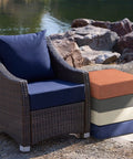 Deep Seat Outdoor Cushions Set For Patio Furniture 24 X 24 X 5.75 Inches Waterproof And Fade Resistant Navy Blue Cushions with wicker chair by a lake