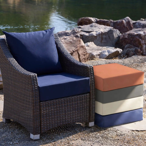 Deep Seat Outdoor Cushions Set For Patio Furniture 24 X 24 X 5.75 Inches Waterproof And Fade Resistant Navy Blue Cushions with wicker chair by a lake