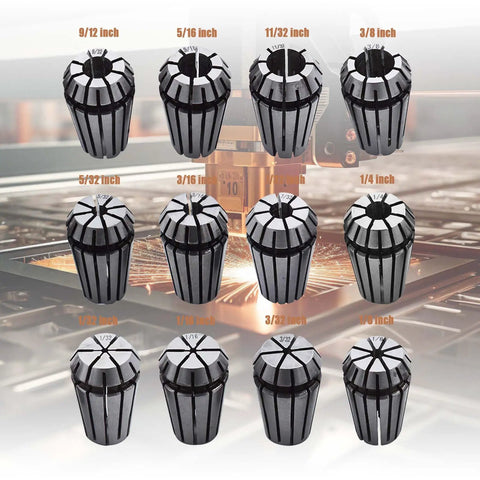 ER16 Spring Collet Set 1/32 To 3/8 Inch Carbon Steel For CNC Workholding Engraving And Milling Lathe Tools 12 Pack With Rock Solid Grip And Quick Clamp