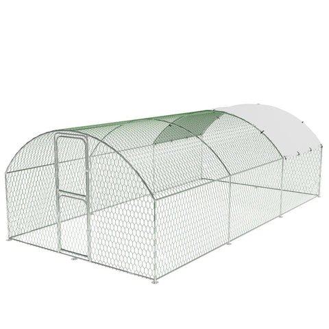 Large Walk In Metal Chicken Coop With Waterproof And UV Resistant Cover For Outdoor Backyard Or Farm Use, Heavy Duty Galvanized Frame