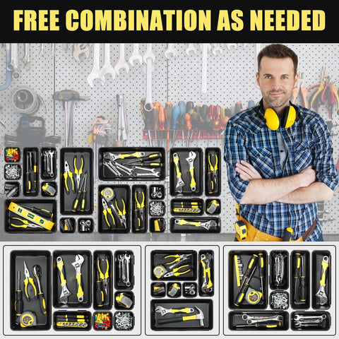 60 Piece Tool Box Organizer Tray Set With 5 Sizes For Easy Drawer And Garage Storage, Black Plastic Trays For Tools