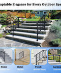 Super Tight Grip Outdoor Handrails For Steps And Indoor Stair Railing Kit Black Iron Guard on outdoor stone stairs with floral landscape.
