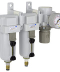 Three Stage Air Drying System With 10 Micron Particulate Filter And 0.1 Micron Coalescing Filter, One Half Inch NPT Regulator, Auto Drain, Metal Bowl With Sight Glass, Gauge And Bracket, Pro Grade Shop Air Line Combo For 0-150 PSI